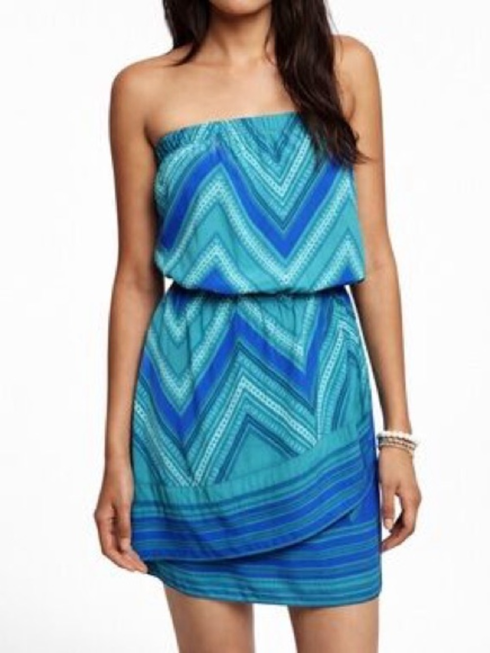 Express Strapless Blue Chevron Sundress